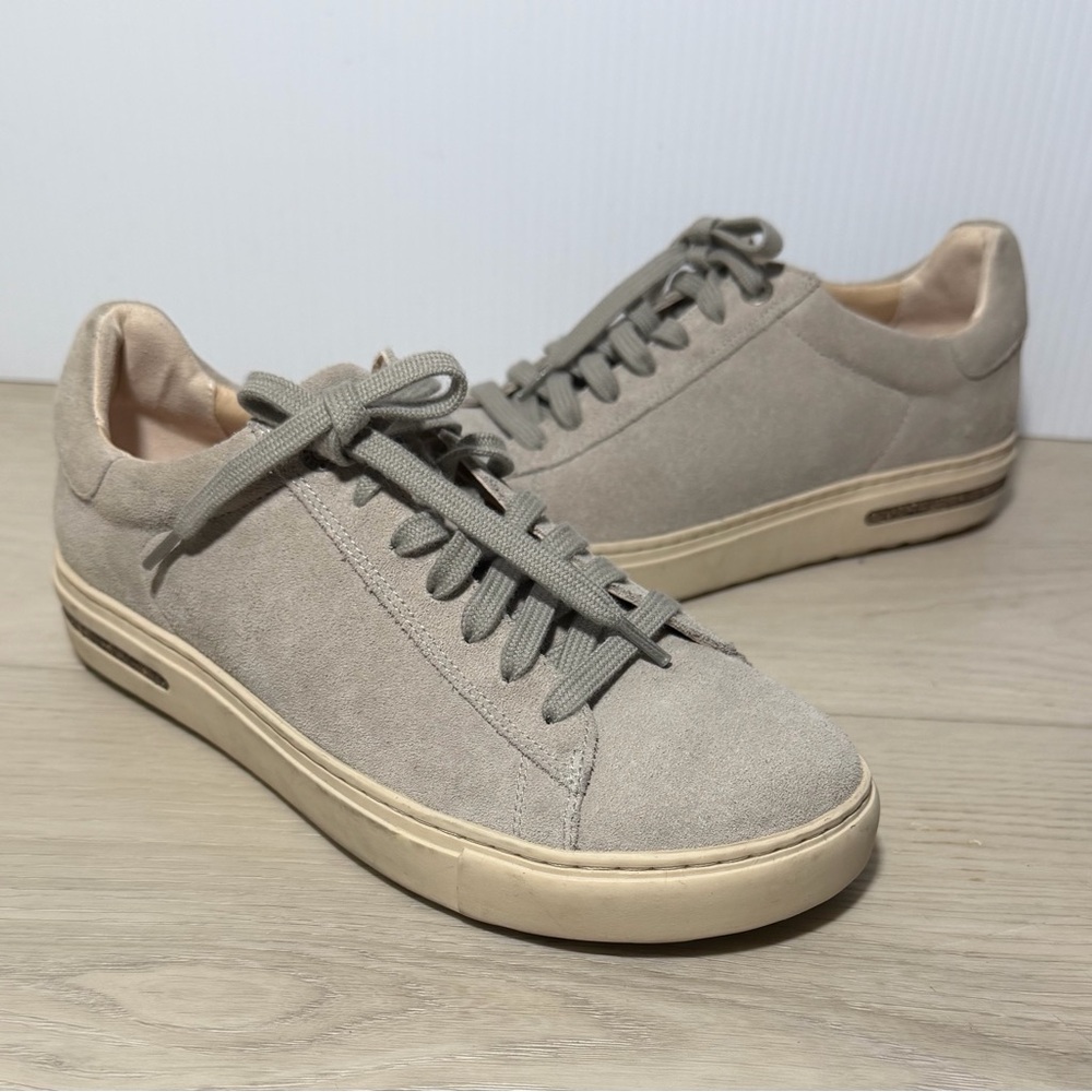 +Birkenstock Bend Low Sneaker Suede Leather Womens Size 6.5 Narrow Fit in Stone
